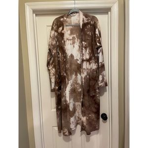 Plus size brown and white tie-dyed duster cardigan size 3X